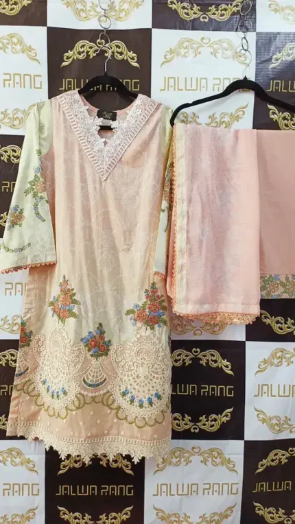 Ladies Ready to Wear Digital Printed with Embroidery Pakistani Lawn Dress in UAE