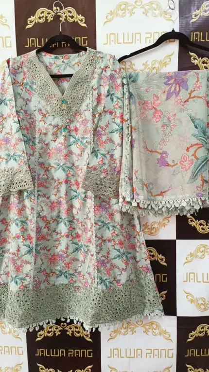 Ladies Ready to Wear Digital Printed with Embroidery Pakistani Lawn Dress in UAE