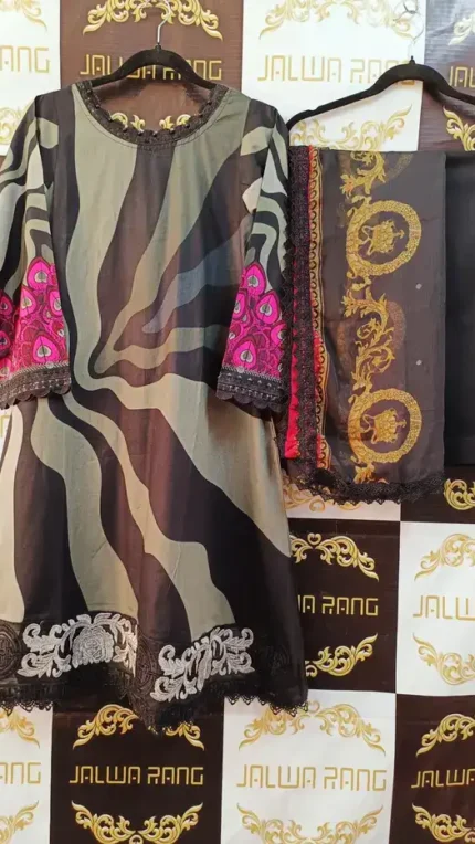 Ladies Ready to Wear Digital Printed with Embroidery Pakistani Lawn Dress in UAE