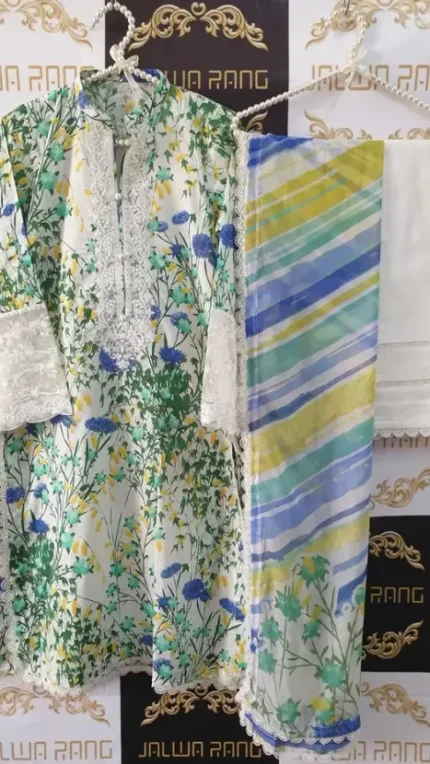 Ladies Ready to Wear Digital Printed with Embroidery Pakistani Lawn Dress in UAE