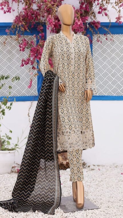 Ladies Binsaeed Ready to Wear Digital Printed with Embroidery Pakistani Lawn Dress in UAE