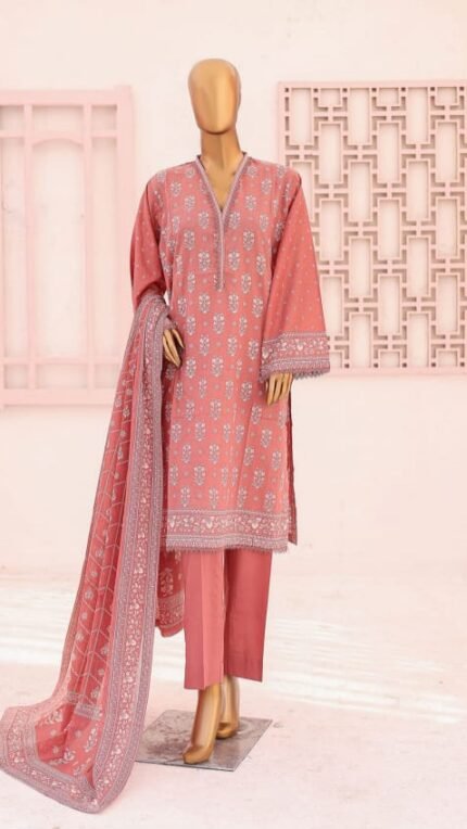 Ladies Binsaeed Ready to Wear Digital Printed with Embroidery Pakistani Lawn Dress in UAE