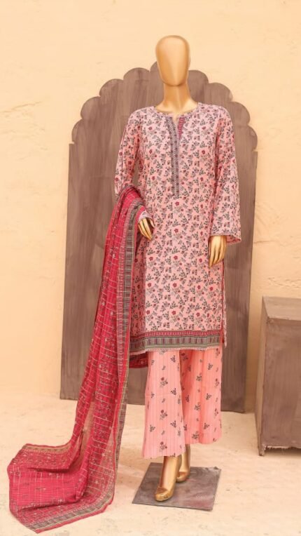 Ladies Binsaeed Ready to Wear Digital Printed with Embroidery Pakistani Lawn Dress in UAE