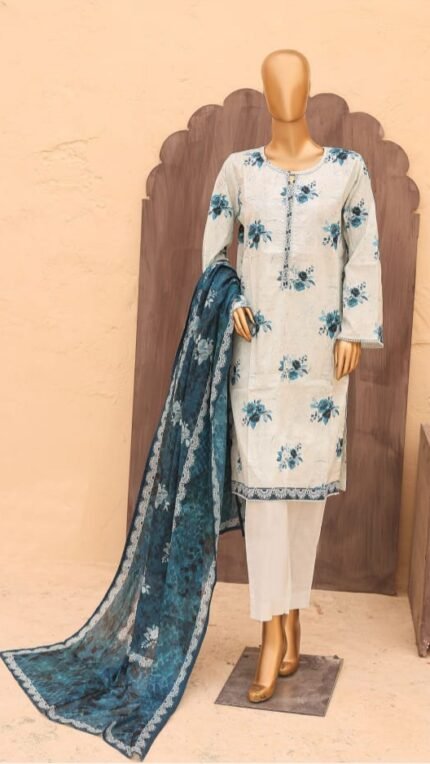Ladies Binsaeed Ready to Wear Digital Printed with Embroidery Pakistani Lawn Dress in UAE