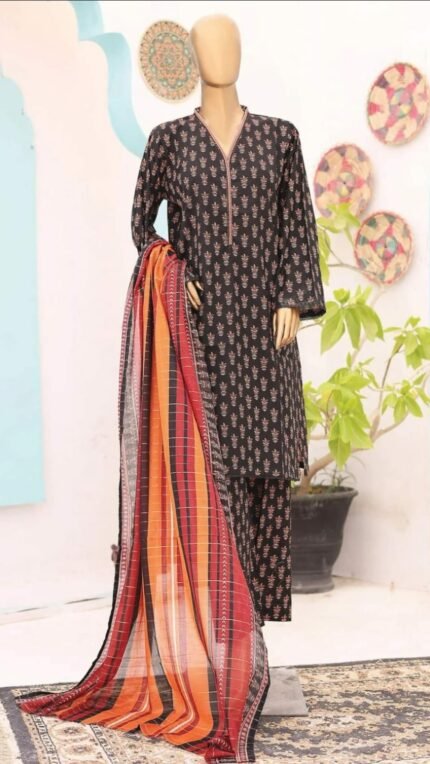 Ladies Binsaeed Ready to Wear Digital Printed with Embroidery Pakistani Lawn Dress in UAE