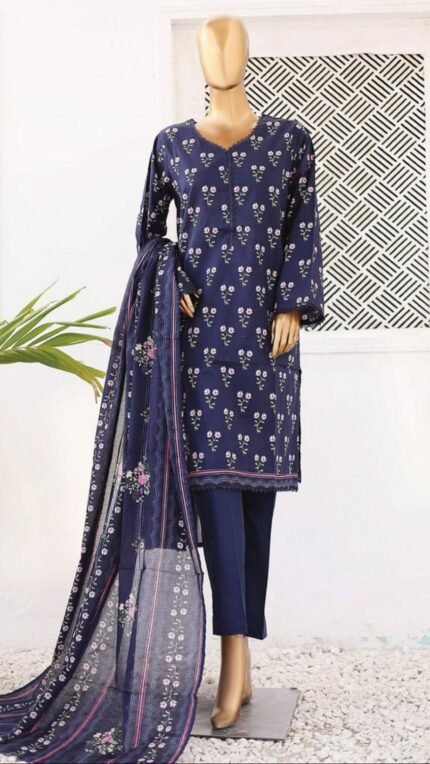 Ladies Binsaeed Ready to Wear Digital Printed with Embroidery Pakistani Lawn Dress in UAE