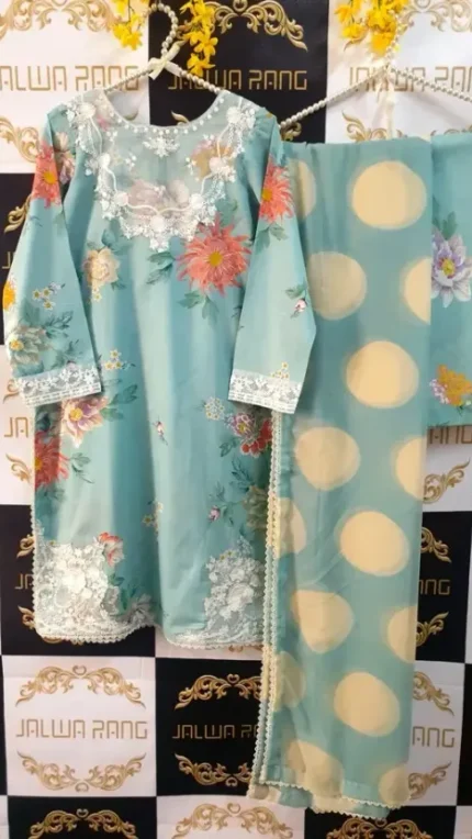 Ladies Ready to Wear Digital Printed with Embroidery Pakistani Lawn Dress in UAE