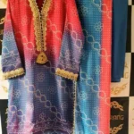 Ladies Ready to Wear Digital Printed with Embroidery Pakistani Chiffon Dress in UAE