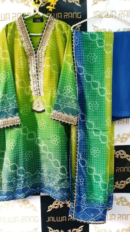 Ladies Ready to Wear Digital Printed with Embroidery Pakistani Chiffon Dress in UAE